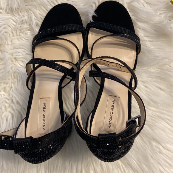 ANTONIO MELANI SANDALS SIZE 11 BNWOT LEATHER SOLE COLOR BLACK HEEL 4” STABLE - Picture 12 of 16